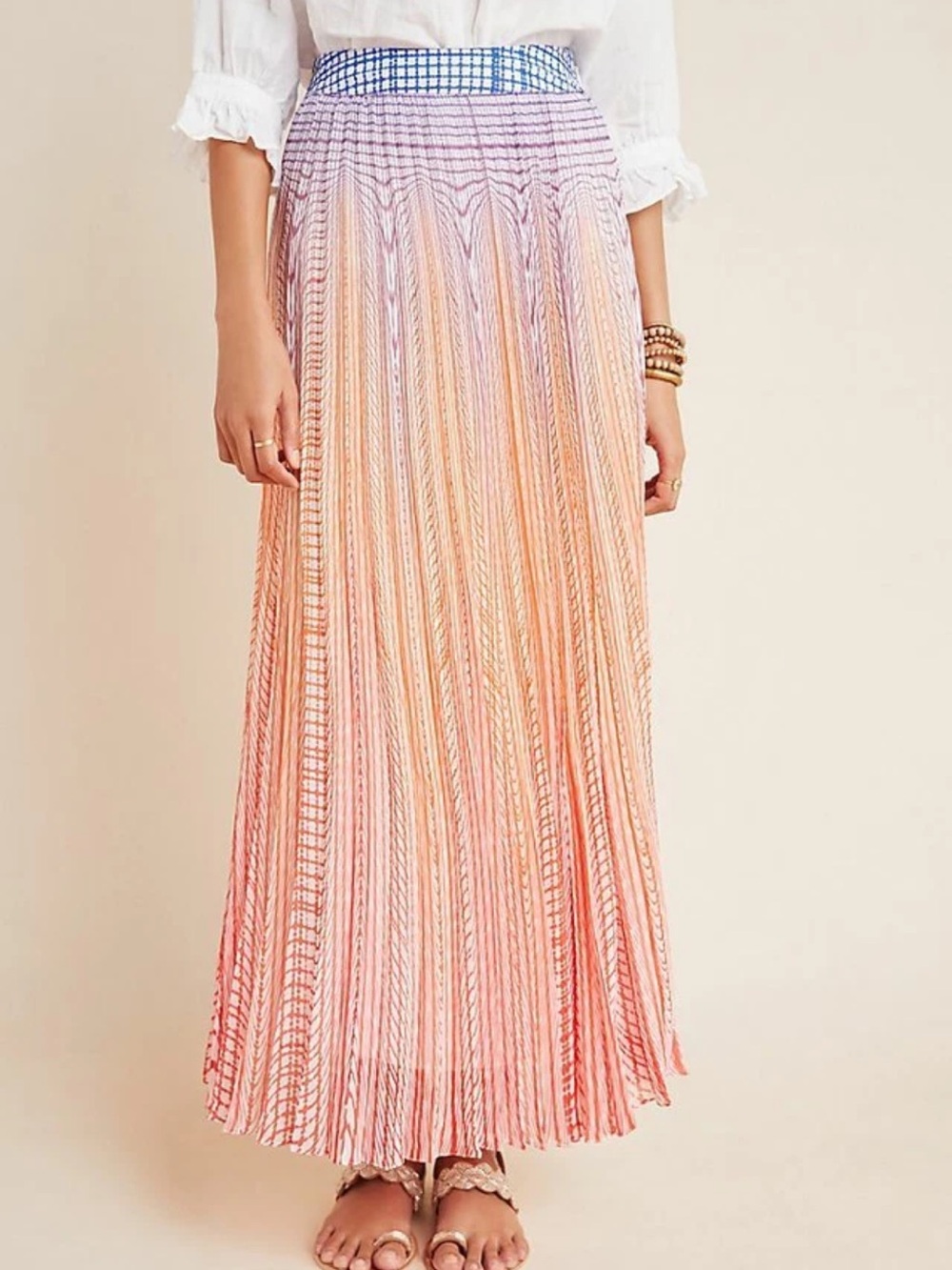 Anthropologie Geisha Designs Dawn Ombre Maxi Skirt in Orange and Blue
